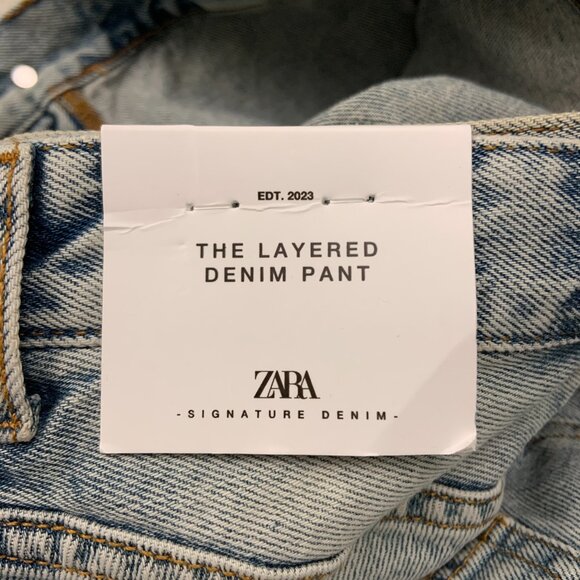 Women's Zara The Layered Denim Pant Blue Jeans Straight Leg Size 2 - Picture 10 of 12